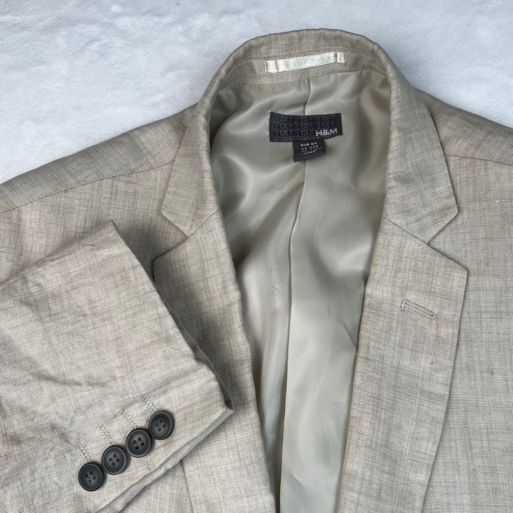 HM Mens Linen Blend Blazer Jacket Beige Tan 44R Two Button Sport Coat 432744